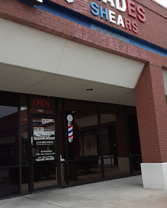 Entrance to Blades & Shears barbershop